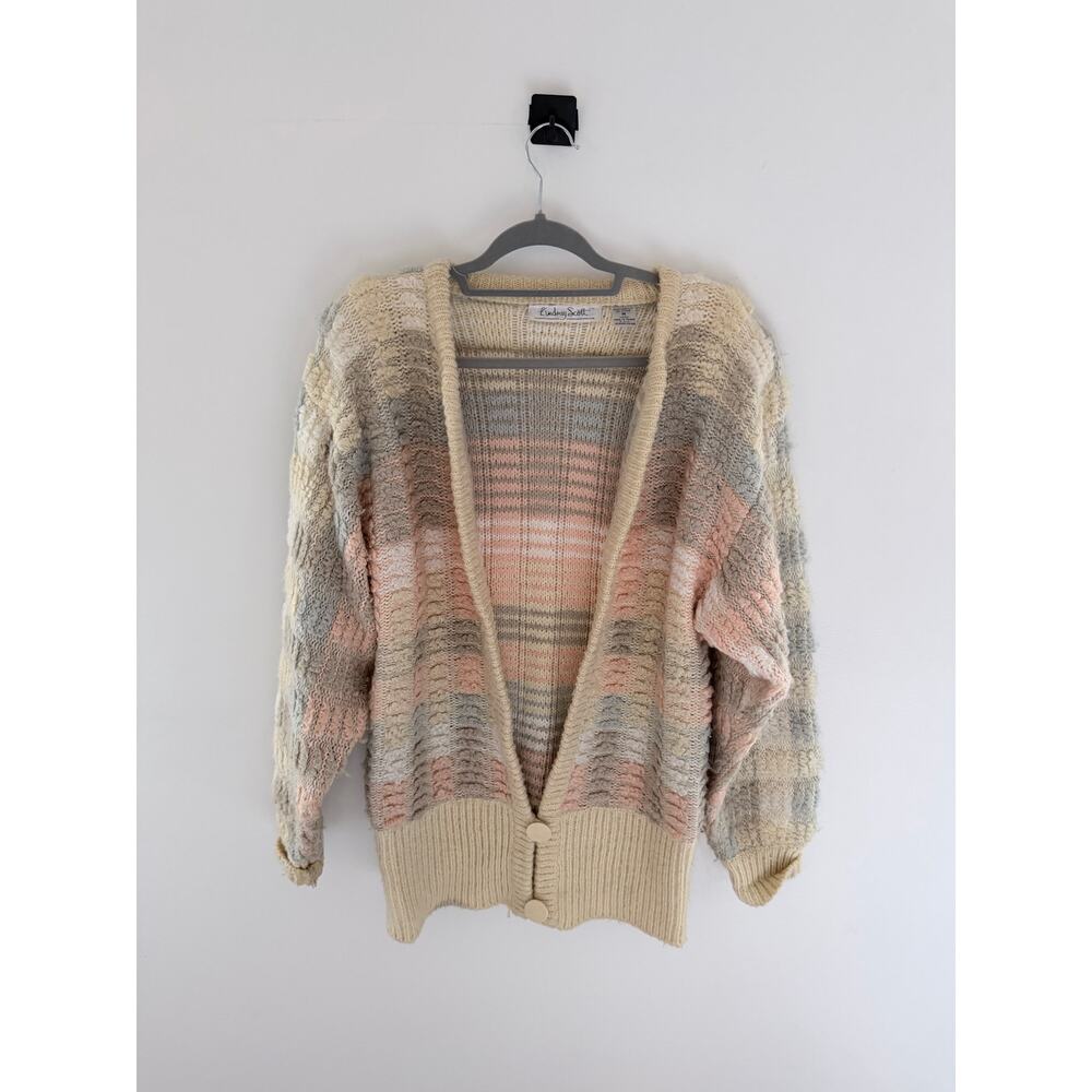 Vintage 1980s Lindsay Scott pastel-striped acrylic cardigan sweater-Size M